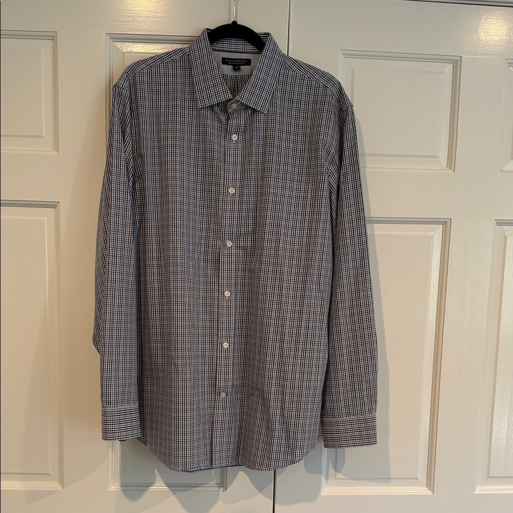 Banana Republic Men's Navy Plaid Dress Shirt